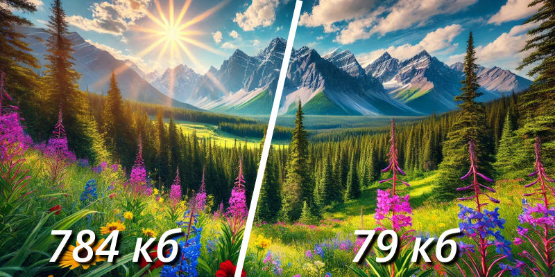 Comparison of a 980 KB source image and a 133 KB optimized version