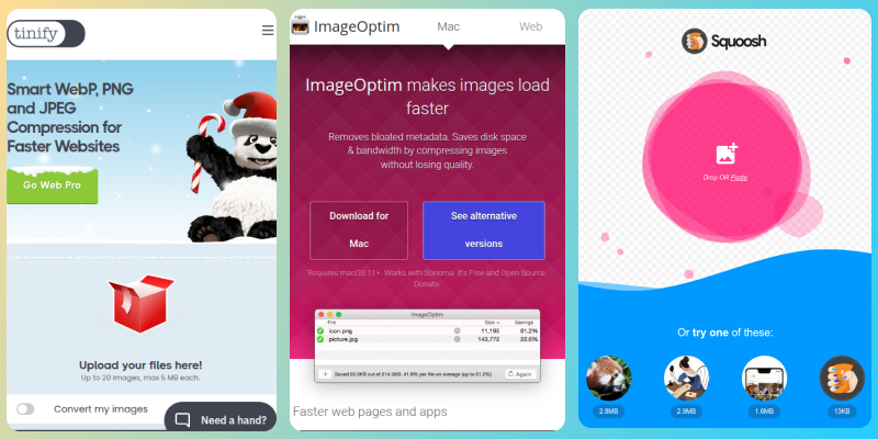 Interfaces of several image optimization tools